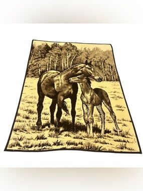 Vintage Ibena Dolan Horse & Foal Acrylic Blend Western Country Blanket- 72x53 in